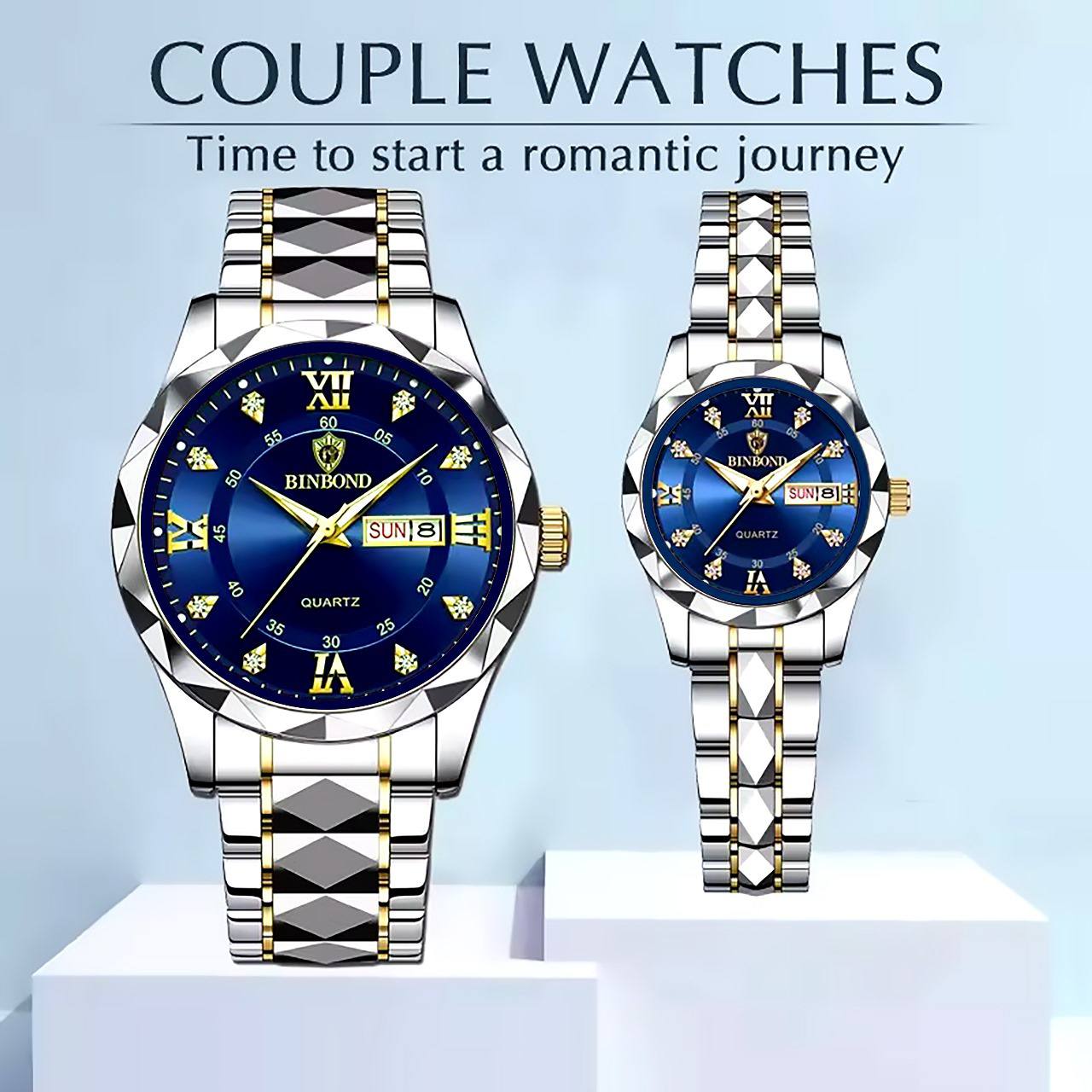 BINBOND Top Brand Luxury Fashion Couple Watches 30M Week Date Clock Sport Quartz