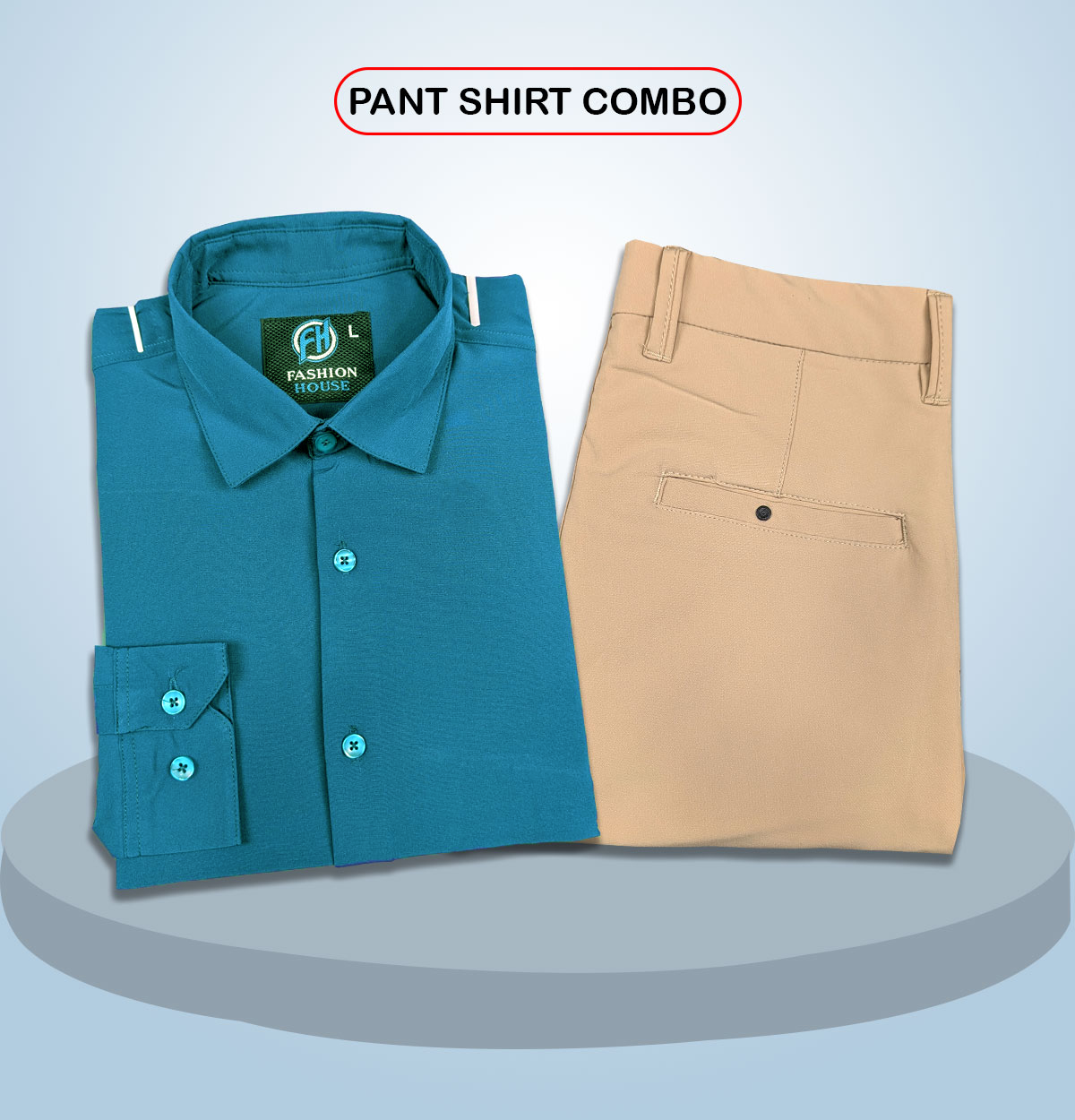 Premium Shirt & Pant Combo (Formal / Casual) (Ocean Blue & Khaki)